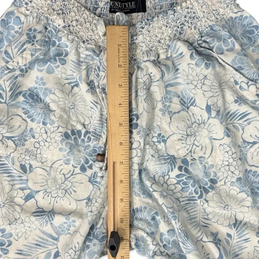 Beau Dawson Blue White Floral Linen Blend Wide Leg Tie Front Pants size L 10 12